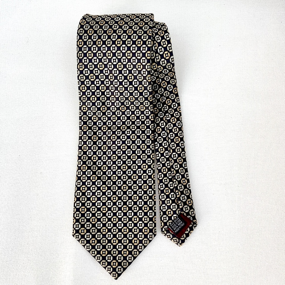 Equestrian Firenze 100% Italian Silk Gold Silver Black Geometric Tie Mens 59"